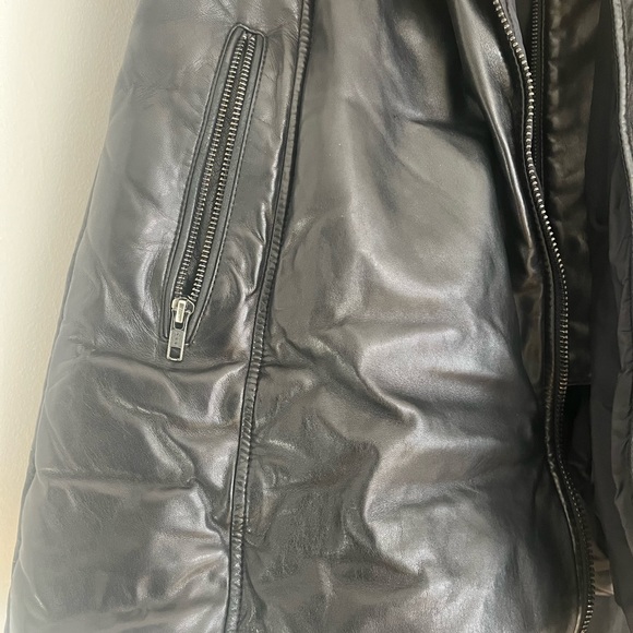 MACKAGE INGRID BLACK LEATHER DOWN COAT WITH FUR HOOD - Picture 4 of 14